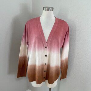 J Jill Womens XL Cardigan Sweater Pink To Brown Ombre V Neck Button Front